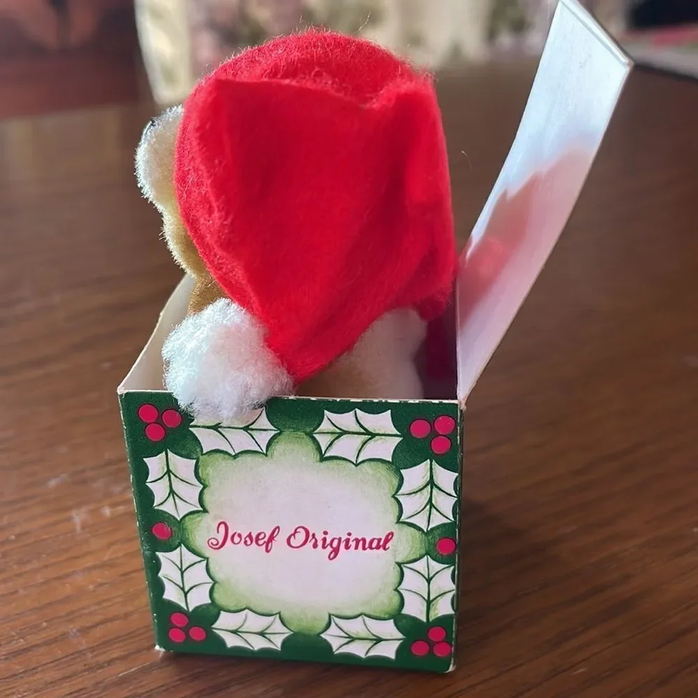 Vtg Josef Original puppy in Santa‎ hat coming out of Christmas box
